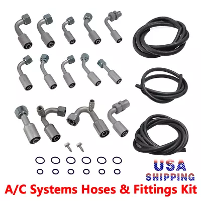 Universal A/C System Air Conditioning Ext Length Hoses Fittings O-rings Kit US • $112.99