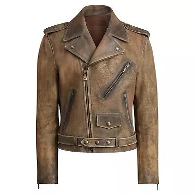 Men's Distressed Motorcycle CowHide Mens Slim Locklear Leather Biker Moto Jacket • $159.99