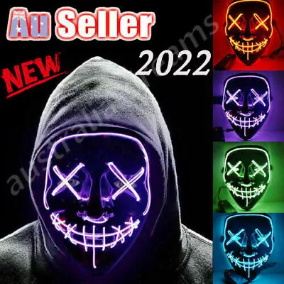 LED Purge Mask Glow In Dark Light Up Halloween Costume Scary Rave Festival Party • $13.29