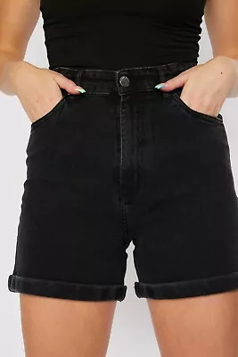 £15.29 • Buy Womens Denim Jeans Shorts Black High Waisted Ladies Hotpants Size 6 - 18