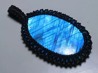 75 Ct Macrame Oval Pendant 100% Natural Multi Fire Labradorite Gemstone Aa-72 • $7.99