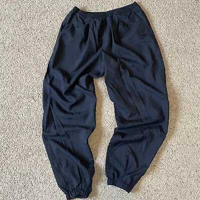 Vintage 90s Black Tonal Nike Nylon Track Pants Ankle Zip Large Athletic Warm Up • $29.99