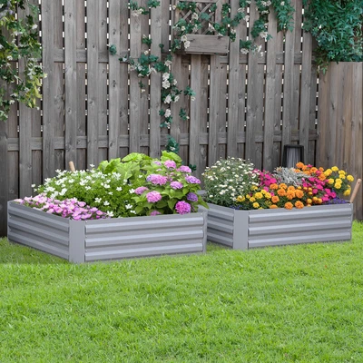 £67.99 • Buy Set Of 2 Raised Garden Bed Galvanized Steel Planter Boxes Easy Quick Setup