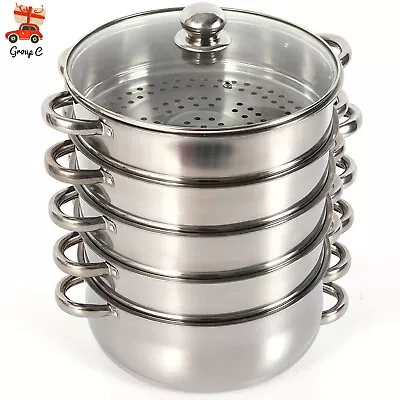 5 Tier Stainless Steel Steamer Cooker Steam Pot Kitchen Food Cooking + Glass Lid • $42.75