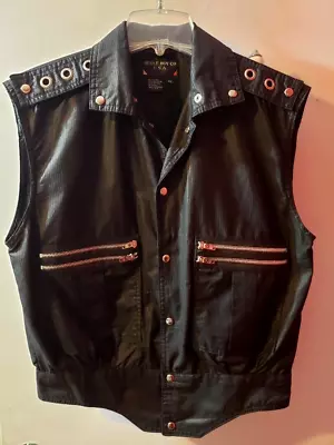 VTG 80s BUGLE BOY BIKER VEST PUNK ROCK MENS M BLACK MOTORCYCLE SHIRT METAL STUDS • $55.99