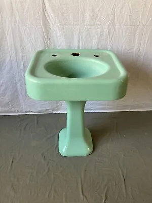 Antique 24  Cast Iron Jadeite Green Porcelain Pedestal Sink Vtg Standard 593-23E • $795