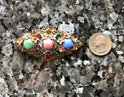 Vintage Czech Glass Enameled Rhinestone Crystal Floral Bouquet Brooch Pin 2.75  • $45