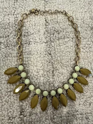 J Crew Vintage Olive And Mint Green Stone Chain Necklace Gold Tone • $14.99