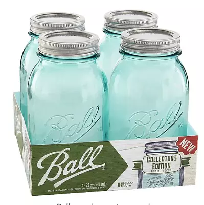 Ball Mason Aqua Blue Vintage Style Jars - Quart Size NEW Sealed Pack Of 4 • $19.99