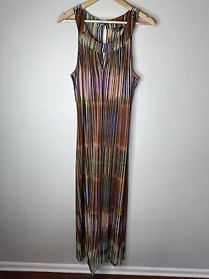 Mlle Gabrielle Bright Colorful Stretch Abstract Lines Sleeveless Maxi Dress 2X • $25.49
