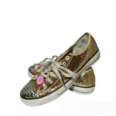 Daddys Money Sparkly Sneakers Gold Womens 7.5  -Lace Up -Low Top *MINOR WEAR* • $19.94