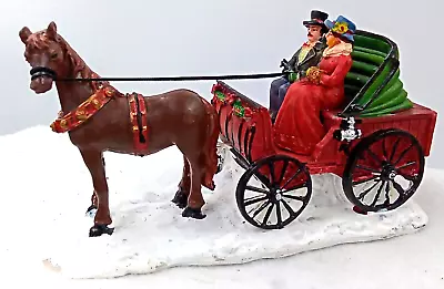 Miniature Couple In Horse Buggy Figurine Resin House Table Accent Holidays Green • $19.99