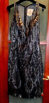 $25 • Buy CHRISTINA PERRIN CHIC BLACK V Neck Sequin Sheath COCKTAIL DRESS Size 4