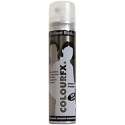 BLACK TEMPORARY COLOUR HAIR SPRAY - WASH OUT 75ML CAN - Ideal For Parties • £4.99