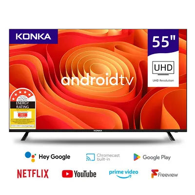 Konka Bezelless 55 Inch UHD Android DVB-T2 TV With HBBTV Youtube Netflix Etc • $469