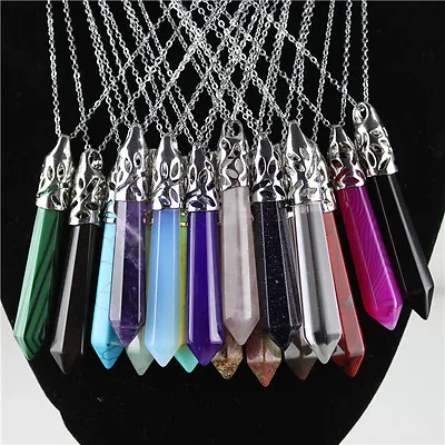 $3.99 • Buy Natural Amethyst Crystal Hexagonal Pointed Chakra Reiki Silver Pendant Necklace