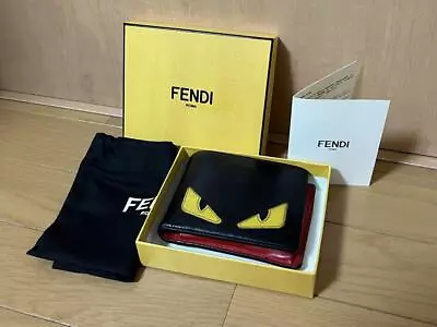 Fendi Bifold Wallet With Box And Bag Black Yellow Red Bug's Eye Monster Leather • $315