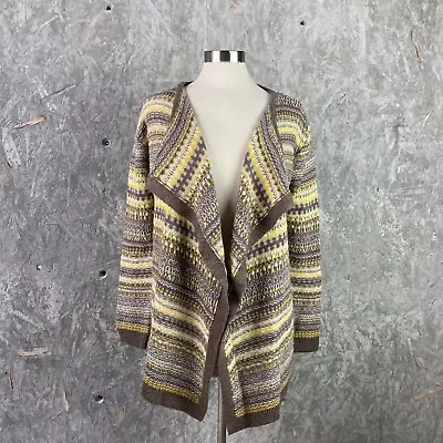 Mayoral Chic 16 Brown Yellow Wool Blend Drape Front Open Cardigan Made In Spain • £6.74