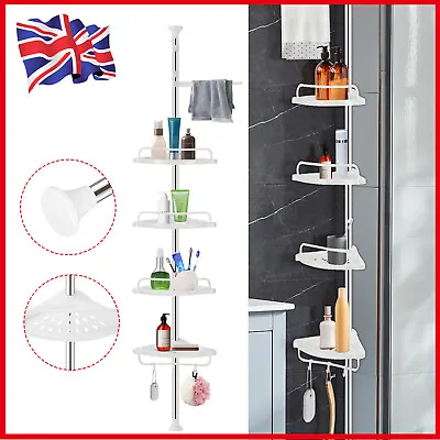 4 Tier Non Rust Bathroom Telescopic Corner Shelf Storage Shower Organiser Uk • £13.29