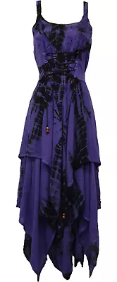 Tie Dye Dress Maxi Sleeveless Corset Pixie Purple Black 8 10 12 14 16 18 20 22 • £29.99