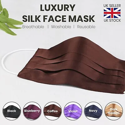 Silk Face Mask Reusable Luxury Washable Breathable Unisex UK Virus Dust Protect • £3.49