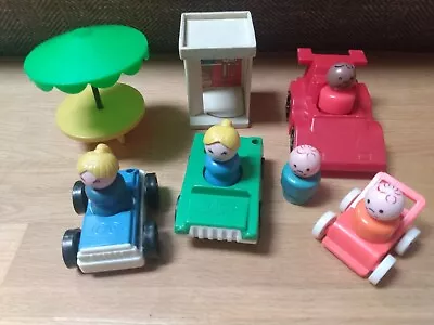 Vintage Fisher Price Little People Phonebooth Stroller Cars Table People 11 Pcs • $25.50