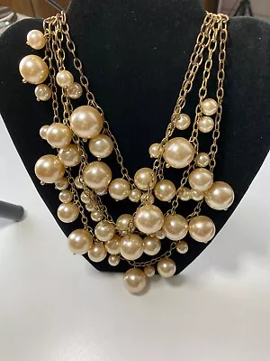 J Crew Faux Pearl Necklace Beaded Clusters Multiple Layers Champagne Retro Glam • $34
