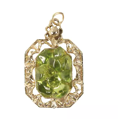 Vintage Pendant With Green Gemstone In Gold Tone Rectangle Setting 1 Inch • $6.99