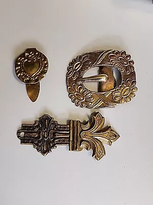 Vintage Victorian Shoe Buckles Hat Clip Lot Of 3 Brass A241 • $39.99