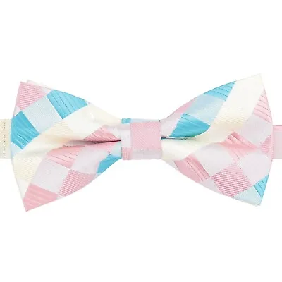 Coral & Turquoise Bow Tie Colourful Check Casual Pre-Tied Mens Bowtie By DQT • £6.99