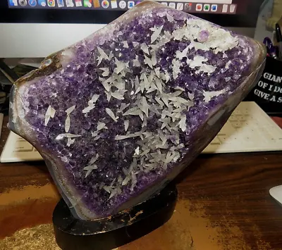 $359.41 • Buy Huge Amethyst Crystal Cluster  Cathedral Geode From Uruguay W/ Wood Std Calcite