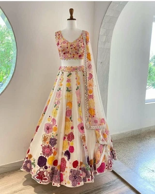 $154.32 • Buy White Thread Work Lehenga Choli Designer Lengha Chunri Party Wear Skirt Top Sari