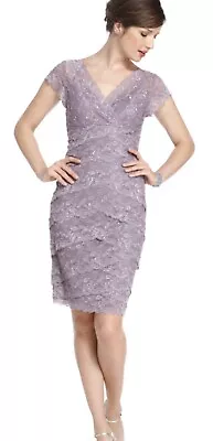 Lilac Lavender Purple Lace Stretch Evening Cocktail Dress Marina Size 12 • $27