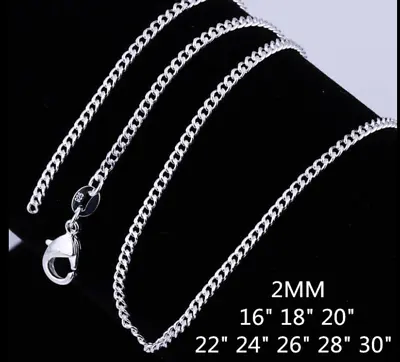 $2.85 • Buy Women 925 Sterling Silver Filled 2mm Classic Chain Necklace For Pendants