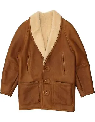 VINTAGE Mens Shearling Jacket IT 50 Large Brown Shearling AX22 • $64.10