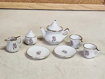 Vintage Delton Miniature Tea Set Purple Floral W Gold Rim • $0.99