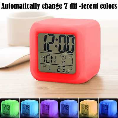 7 Colour Changing Digital Alarm Clock LED Night Light Bedside Clock Room Deco UK • £5.49