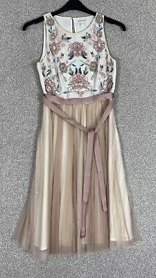 £19.18 • Buy Monsoon Dress Womens 10 Nude Floral Sequin Detail Lined Mesh Diamanté Ladies