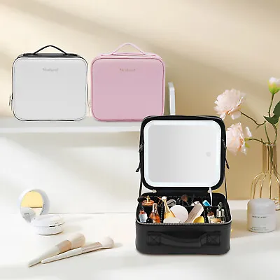 Makeup Case With Mirror Led Lights Makeup Organiser Travel Cosmetic Case Gift • £31.35