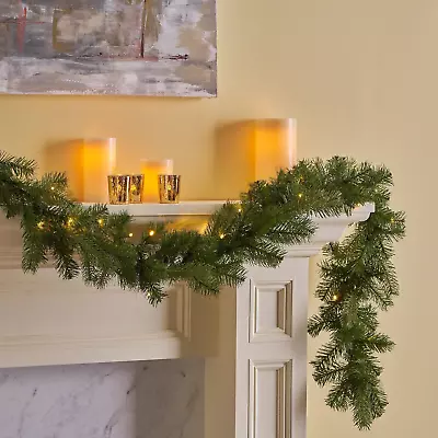 Artificial Pre-Lit Garland 9ft LED White Lights Christmas Spruce Green  • $36.06