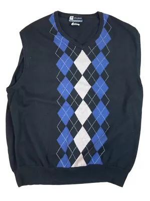 Jos Bank Mens Sweater Vest Argyle Mens L Golf Blue Pima Cotton Pullover V Neck • $17.75