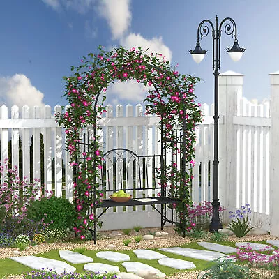 43 /45” Steel Metal Outdoor Garden Arbor Archway With Bench Seating Black • $114.53