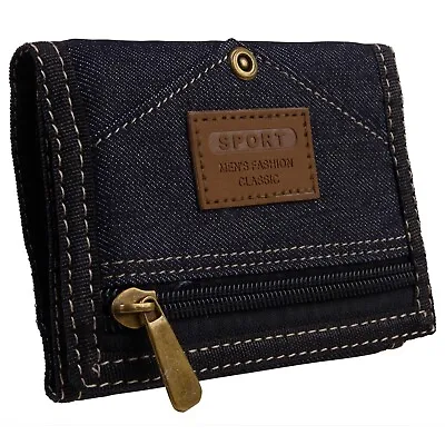 Black Denim Mens Boys Teens Kids Slim Value Canvas Wallet Cards • £6.25