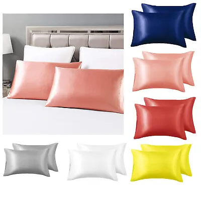 Satin Pillowcase Soft Silk Pillow Cushion Covers Home Decor Bed Bedding • £2.99