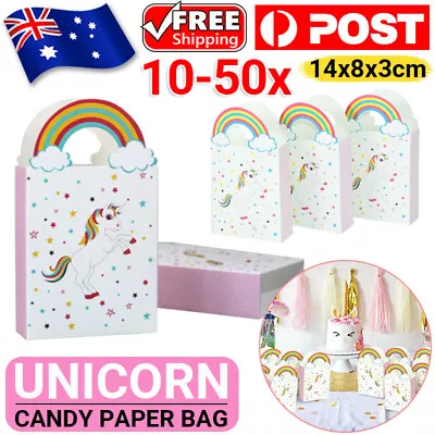 $6.28 • Buy 10/50 Paper Unicorn Bag Treat Gift Loot Bag Candy Box Kids Birthday Party Favour