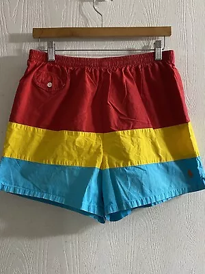 Ralph Lauren Poli Swim Trunks Red Yellow Blue  Striped Vintage Men Sz Large • $25