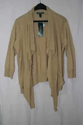 Ralph Lauren Womens New $98 2-Way Linen Blend Cardigan Sweater S Small 4 6 Brown • £52.53