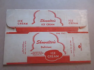 Vintage SHOWALTER'S DAIRIES One Pint Ice Cream Box Unfolded PHOENIXVILLE PA • $14.99