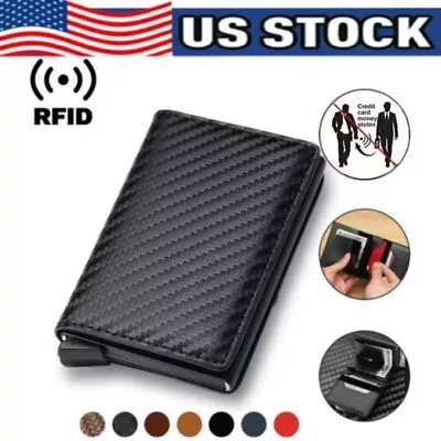 RFID Blocking Leather Carbon Fiber Mens Wallet Purse Slim ID Credit Card Holder • $5.88