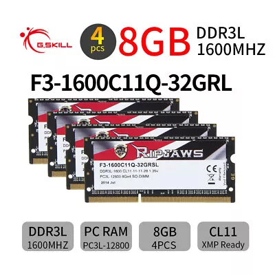 G.SKILL Ripjaws 32GB 4x 8GB DDR3L 1600MHz PC3L-12800S 1.35V Laptop Memory RAM UK • £45.59